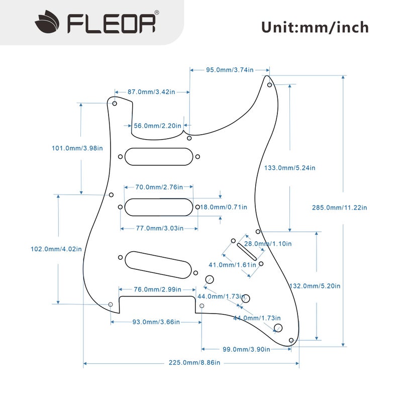 FLEOR فليور SSS 8 ثقب لوحة حماية خلفية للغيتار بتصميم عتيق مع براغي لأجزاء غيتار بتصميم عتيق، 1 طبقة سوداء - Image 2